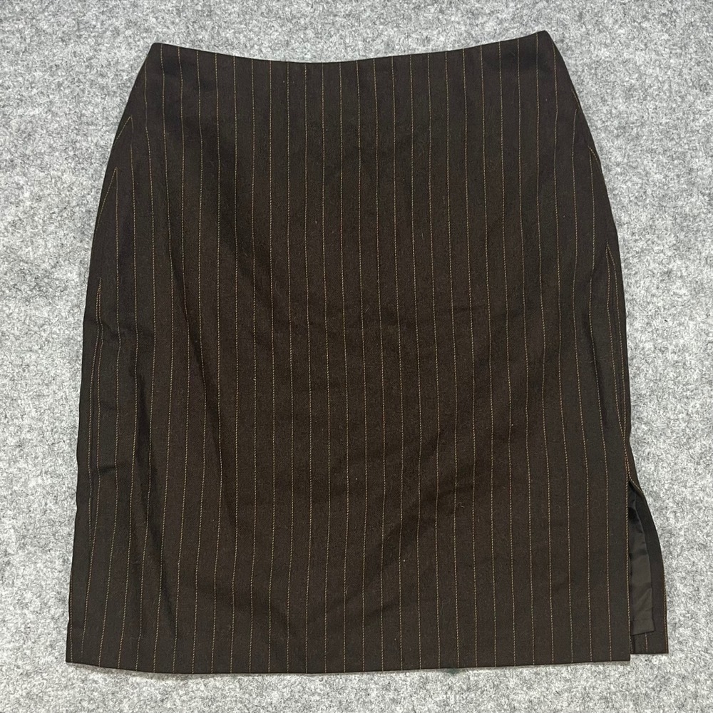 Vintage Willi Smith Collection Women's Brown Pinstripe Wool Blend Midi Skirt
